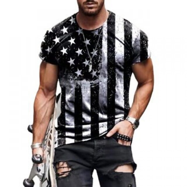 

Men's T shirt 3D Print Graphic National Flag Crew Neck Casual Daily 3D Print Short Sleeve Tops Lightweight Fashion Big and Tall Sports Red / White Blue Black
