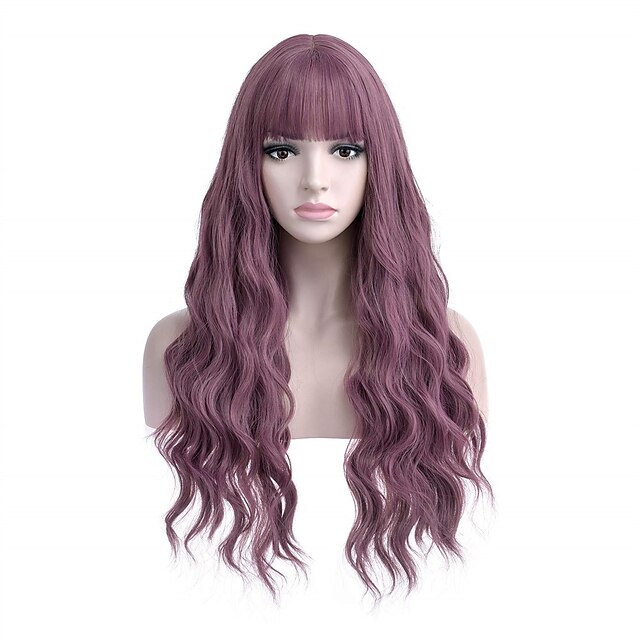 Beauty & Hair Wigs & Hair Pieces | Blue Wig with Bangs Long Curly Wavy Wig Mixed Blue Hair Wig 28 Inches Women Girls Synthetic H