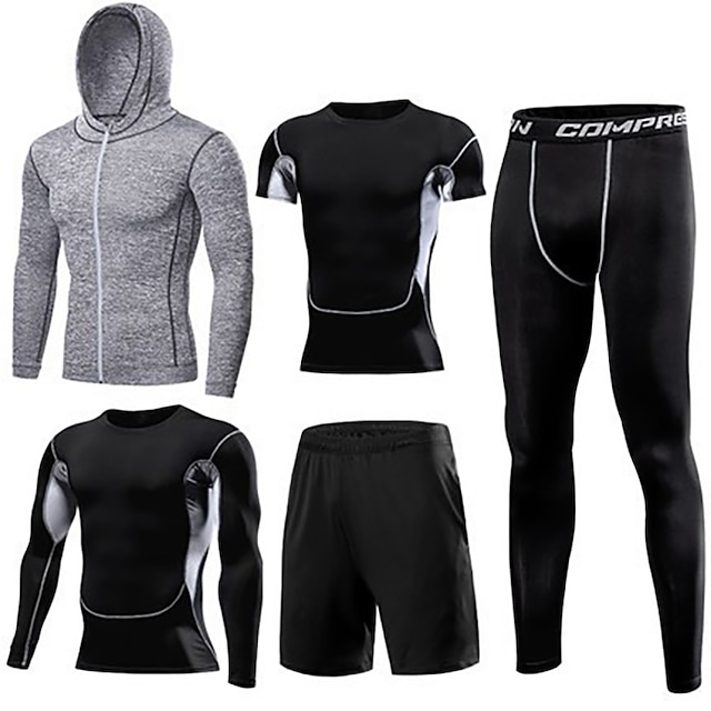 Sports & Outdoors Running, Jogging & Walking | Mens 5pcs Activewear Set Workout Outfits Compression Suit Athletic Athleisure Lon