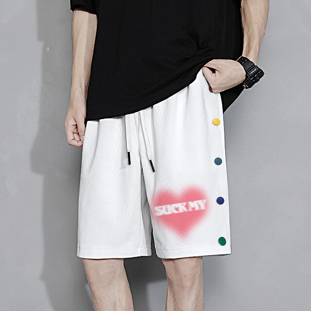 

Men's Shorts Athleisure Baggy Shorts Shorts Drawstring Print Short Pants Daily Micro-elastic Heart Letter Outdoor Sports Mid Waist Green White Black Light Blue M L XL XXL
