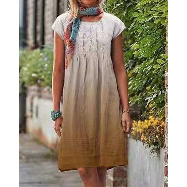 

Women's Casual Dress Knee Length Dress Blue Gray Orange Red Short Sleeve Color Block Patchwork Spring Summer Crew Neck Vintage 2022 S M L XL XXL 3XL 4XL 5XL