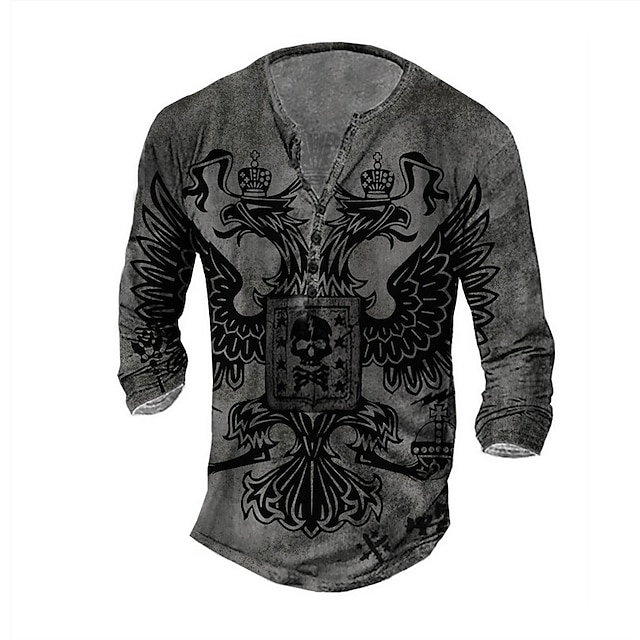 

Men's Henley Shirt Tee T shirt 3D Print Floral Graphic Skull Plus Size Henley Daily Sports Button-Down Print Long Sleeve Tops Basic Casual Classic Designer Gray