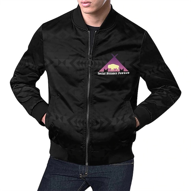 

Men's Jacket Street Daily Going out Fall Spring Regular Coat Regular Fit Breathable Sporty Casual Streetwear Jacket Long Sleeve 3D Print Geometric Pocket Print Black