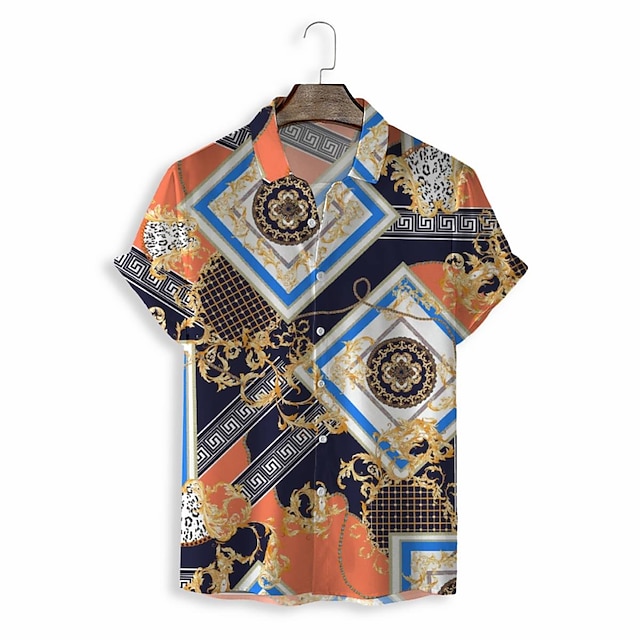 

Men's Shirt 3D Print Graphic Turndown Casual Daily 3D Print Short Sleeve Tops Casual Fashion Classic Orange