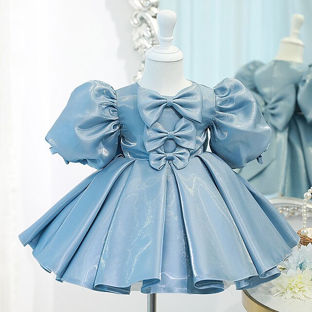 

Kids Little Girls' Dress Solid Colored A Line Dress Party Birthday Bow Blue Pink Knee-length Short Sleeve Princess Cute Dresses Spring Summer Regular Fit 2-8 Years