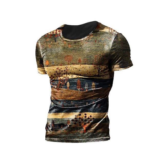 

Men's T shirt 3D Print Graphic Tree Crew Neck Casual Daily Print Short Sleeve Tops Lightweight Fashion Big and Tall Sports Green