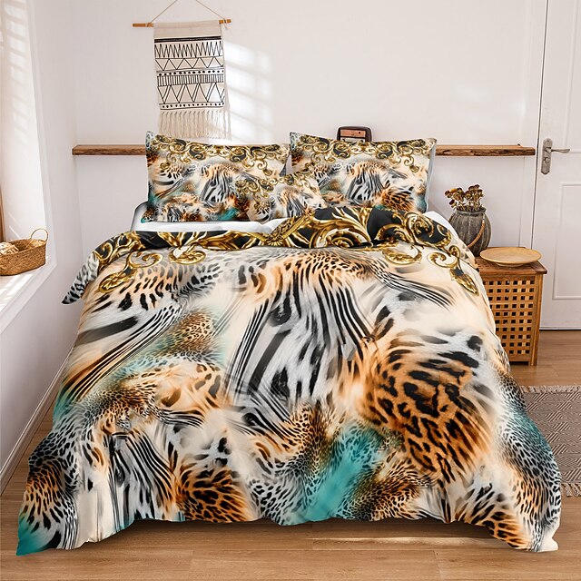 

Baroque Pattern 3-Pieces Duvet Cover Set Hotel Bedding Sets Kids Comforter Cover with Soft Lightweight Microfiber, Include 1 Duvet Cover, 2 Pillowcases(1 Pillowcase for Twin/Single)