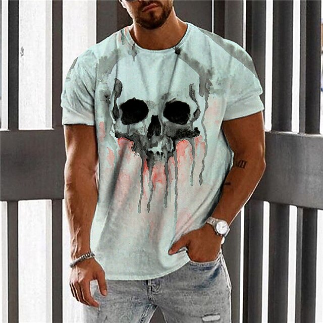 

Men's Unisex T shirt 3D Print Graphic Prints Skull Crew Neck Street Daily Print Short Sleeve Tops Casual Designer Big and Tall Sports Blue