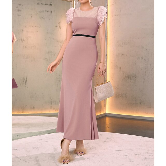 

Women's A Line Dress Maxi long Dress Prom Dress Pink Sleeveless Pure Color Chiffon Spring Summer Round Neck Basic Elegant Luxurious Party Slim Mesh S M L XL