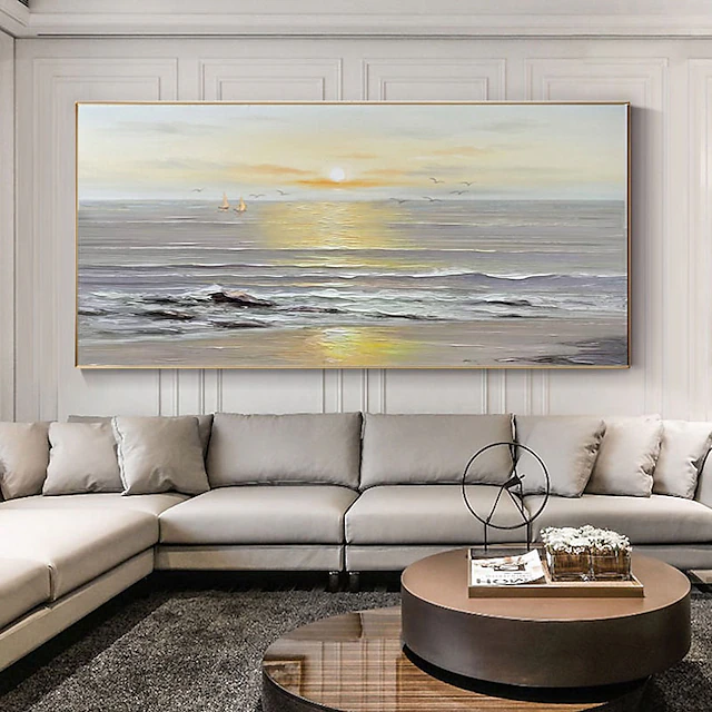 Oil Painting 100% Handmade Hand Painted Wall Art On Canvas Vertical Abstract Landscape Seascape Sunset Contemporary Modern Home Decoration Decor Rolled Canvas No Frame Unstretched 9