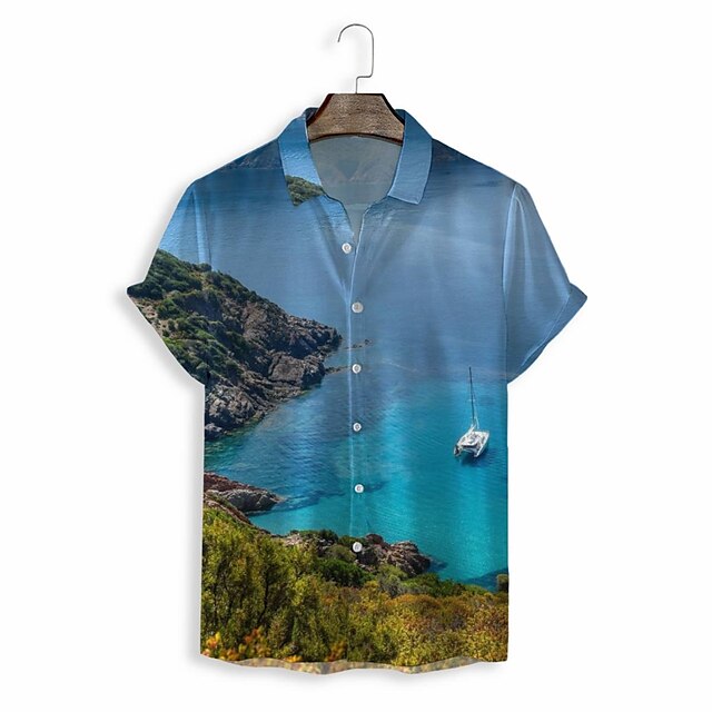 

Men's Shirt 3D Print Graphic Turndown Casual Daily 3D Print Short Sleeve Tops Casual Fashion Classic Blue