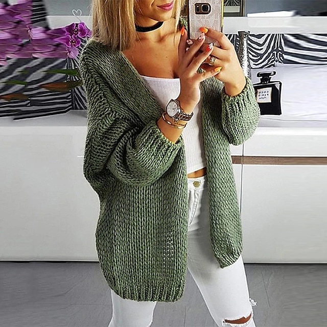  Women's Cardigan Sweater Jumper Knit Knitted Tunic Open Front Pure Color Outdoor Daily Stylish Casual Spring Summer Green Black S M L / Long Sleeve / Holiday / Regular Fit / Going out