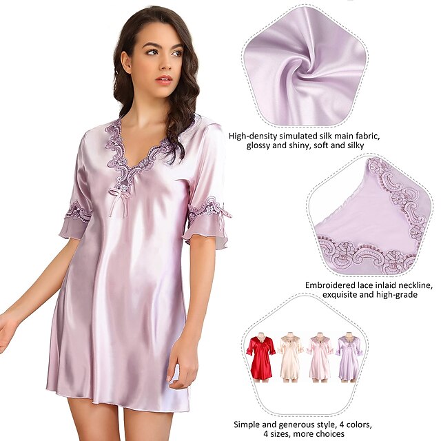 Womens Clothing Womens Sleep & Lounge | Womens Gift Pajamas Nightgown Home Christmas Party Daily Vintage Style Pure Color Satin 