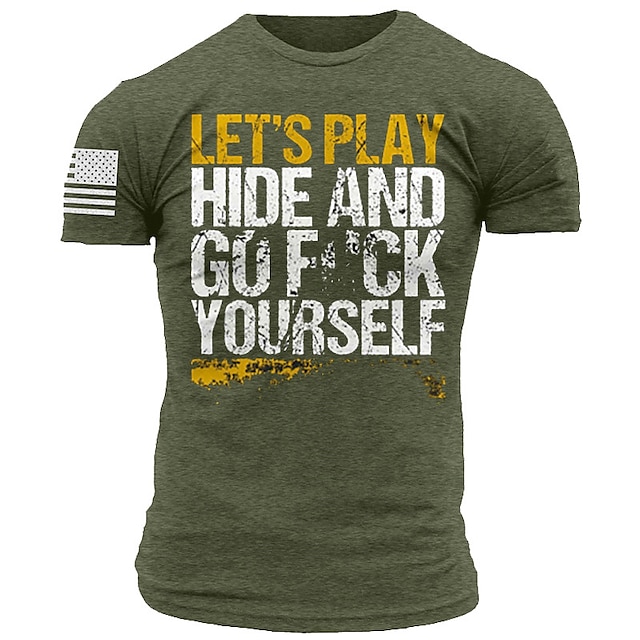 

Men's T shirt 3D Print Graphic Letter Crew Neck Casual Daily Print Short Sleeve Tops Fashion Classic Comfortable Big and Tall Blue Black Army Green