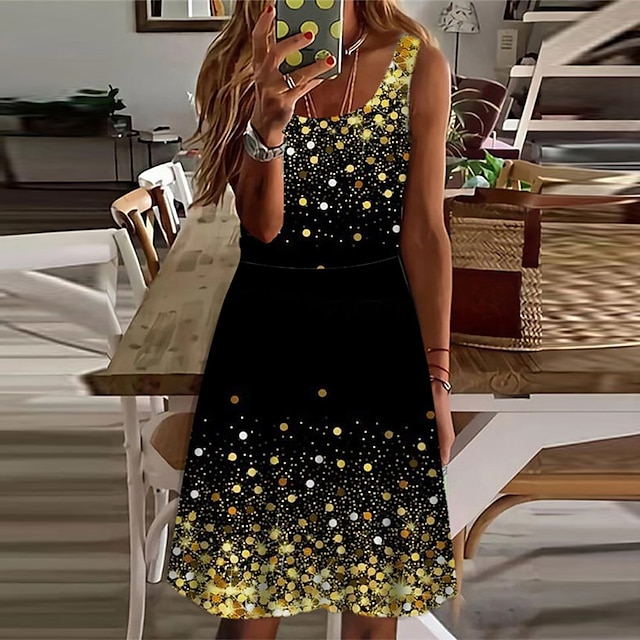 

Women's A Line Dress Short Mini Dress Black Sleeveless Color Gradient Print Spring Summer Spaghetti Strap Stylish Casual Modern 2022 S M L XL XXL 3XL