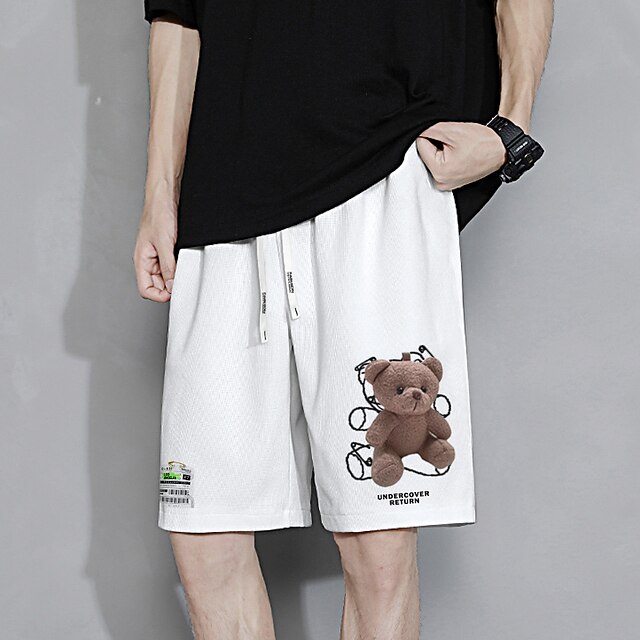 

Men's Shorts Athleisure Baggy Shorts Shorts Drawstring Print Short Pants Daily Micro-elastic Bear Outdoor Sports Mid Waist Green White Black Khaki M L XL XXL