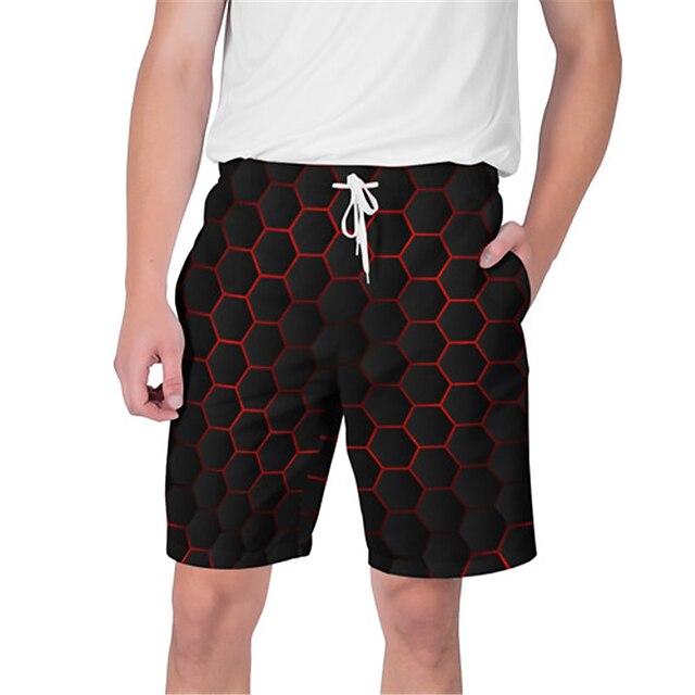 

Men's Streetwear Hawaiian Shorts Beach Shorts 3D Print Elastic Drawstring Design Short Pants Casual Daily Graphic Geometry Breathable Soft Mid Waist Black Green Green Purple Black-Red S M L XL XXL