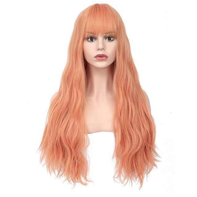 Beauty & Hair Wigs & Hair Pieces | Blonde Wigs with Bangs Synthetic Wigs with Bangs Wavy Wig Strawberry Blonde Color Natural Wav