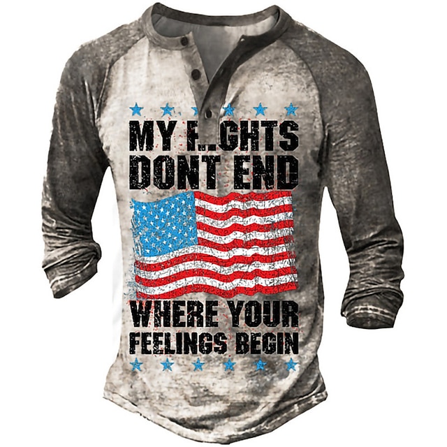 

Men's Henley Shirt Tee T shirt 3D Print Graphic Color Block National Flag Henley Casual Daily Button-Down Print Long Sleeve Tops Fashion Vintage Big and Tall Military Style Gray / Spring / Summer