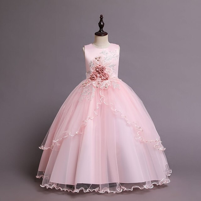 

Kids Little Girls' Dress Flower Tulle Dress Party Performance Mesh Patchwork White Purple Pink Maxi Sleeveless Beautiful Cute Dresses Children's Day Spring Summer Slim 4-13 Years