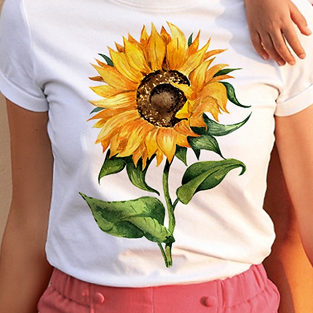 Baby & Kids Matching Outfits | Mommy and Me T shirt Tops Sunflower Street Print White Short Sleeve Active Matching Outfits - YZ4