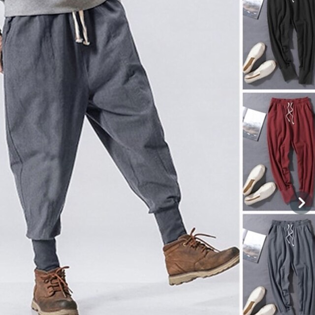 

Men's Retro Vintage Streetwear Harem Jogger Pocket Elastic Drawstring Design Pants Casual Daily Solid Color Cotton Blend Breathable Soft Mid Waist Black Gray Red M L XL XXL 3XL