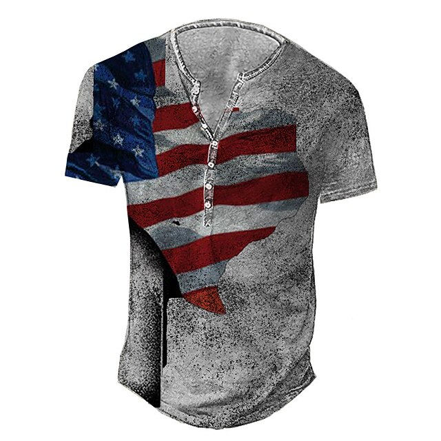 

Men's Henley Shirt Tee T shirt 3D Print Graphic National Flag Plus Size Henley Daily Sports Button-Down Print Short Sleeve Tops Basic Casual Classic Designer Gray