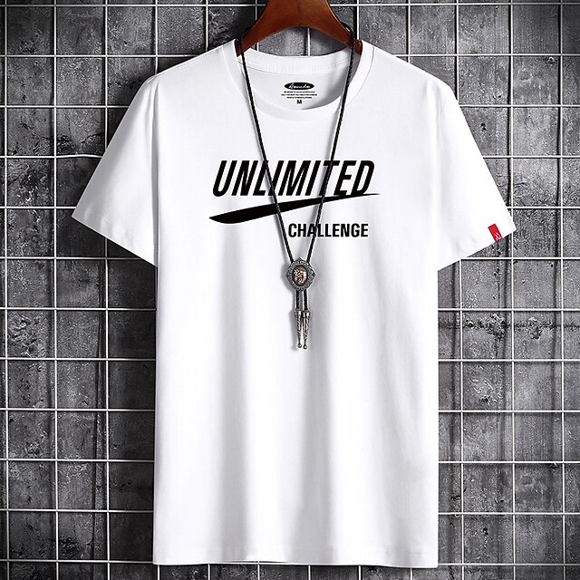 

Men's T shirt Print Letter Round Neck Casual Daily Short Sleeve Tops Lightweight Formal Breathable White Black Dark Gray