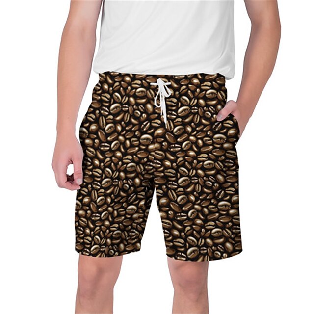 

Men's Streetwear Hawaiian Shorts Beach Shorts 3D Print Elastic Drawstring Design Short Pants Casual Daily Food Graphic Breathable Soft Mid Waist Green Light Brown Brown Coffee S M L XL XXL