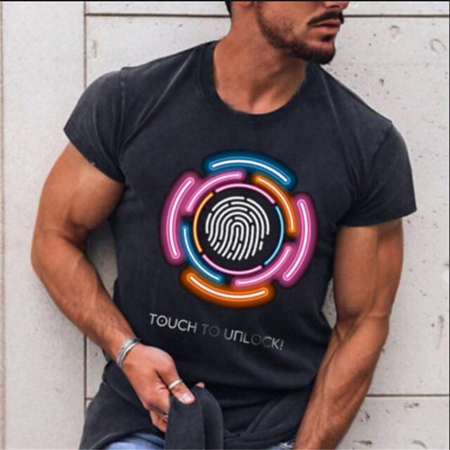 

Men's T shirt Hot Stamping Graphic Fingerprint Crew Neck Casual Daily Print Short Sleeve Tops Lightweight Fashion Big and Tall Sports Black