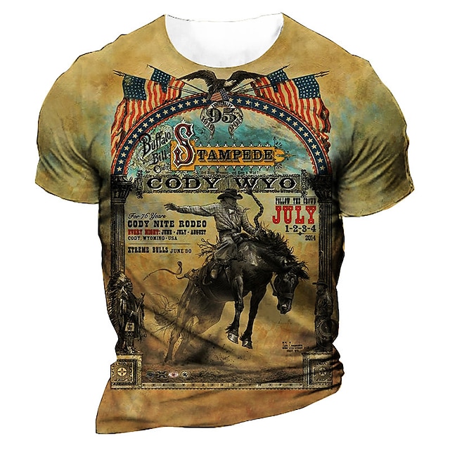 

Men's Unisex T shirt 3D Print Graphic Prints Crew Neck Cowboy Street Daily Print Short Sleeve Tops Casual Designer Big and Tall Sports Khaki