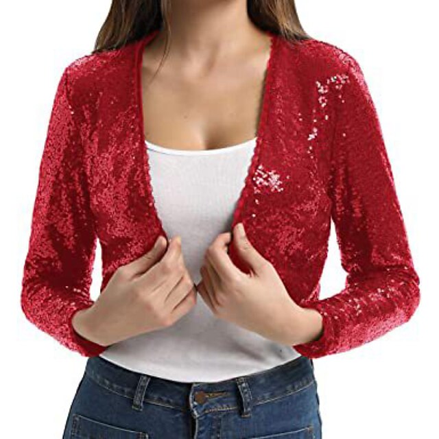

Women's Shrug Sequins Pure Color Shrugs Stylish Casual Long Sleeve Sweater Cardigans Cowl Spring Summer White Black Red