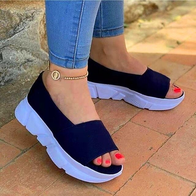 Mujer Zapatillas Pantuflas con plataforma Tacón Plano Punta abierta Casual  Diario Cuero PU Mocasín Primavera Verano Color sólido Negro Azul Oscuro  Rojo 9015264 2022 – $27.13