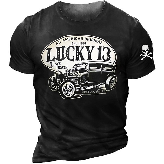 

Men's T shirt 3D Print Graphic Car Crew Neck Casual Daily Print Short Sleeve Tops Fashion Classic Comfortable Big and Tall Black