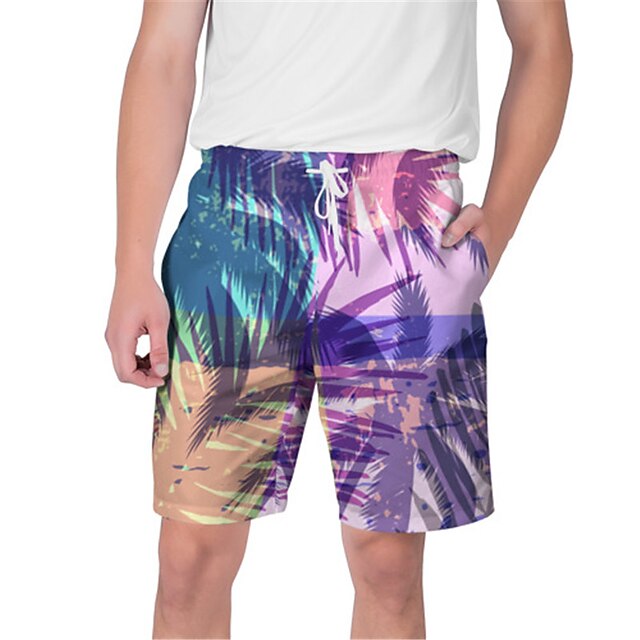 

Men's Streetwear Hawaiian Shorts Beach Shorts 3D Print Elastic Drawstring Design Short Pants Casual Daily Plants Graphic Breathable Soft Mid Waist Blue Purple Brown Light Blue S M L XL XXL