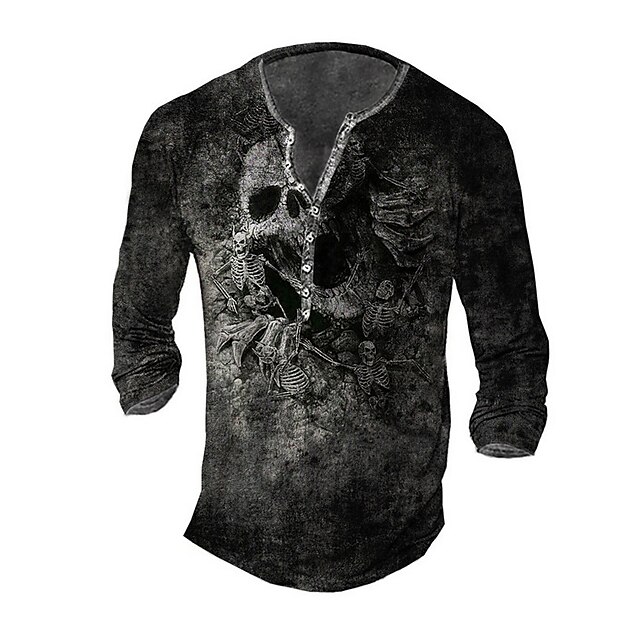 

Men's Henley Shirt Tee T shirt 3D Print Graphic Skull Plus Size Henley Daily Sports Button-Down Print Long Sleeve Tops Casual Vintage Classic Designer Black