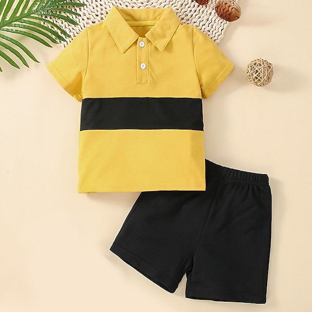 

Kids Boys T-shirt Shorts Clothing Set 2 Pieces Short Sleeve Yellow Color Block Indoor Outdoor Casual Daily Regular 2-6 Years