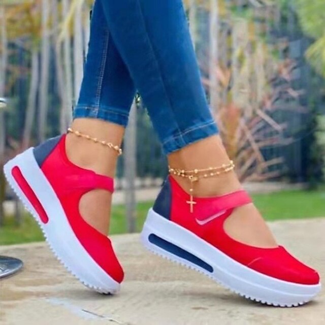 

Women's Sneakers Wedge Heel Synthetics Magic Tape White Dark Blue Red