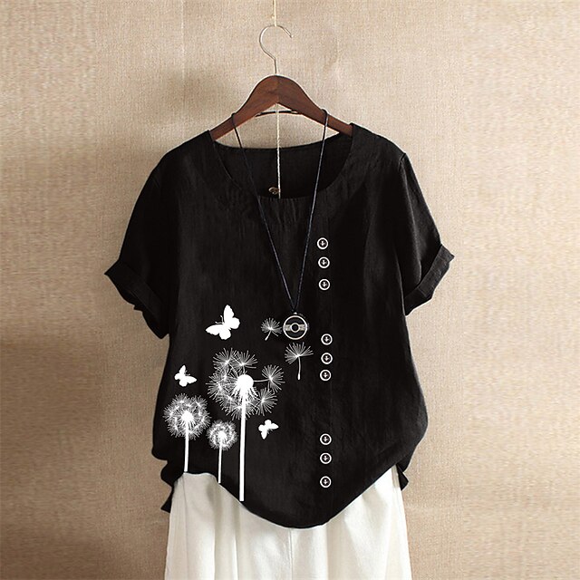 

Women's Plus Size Tops T shirt Graphic Butterfly Print Short Sleeve Crewneck Vintage Streetwear Daily Going out Cotton Spring Summer Black Pink