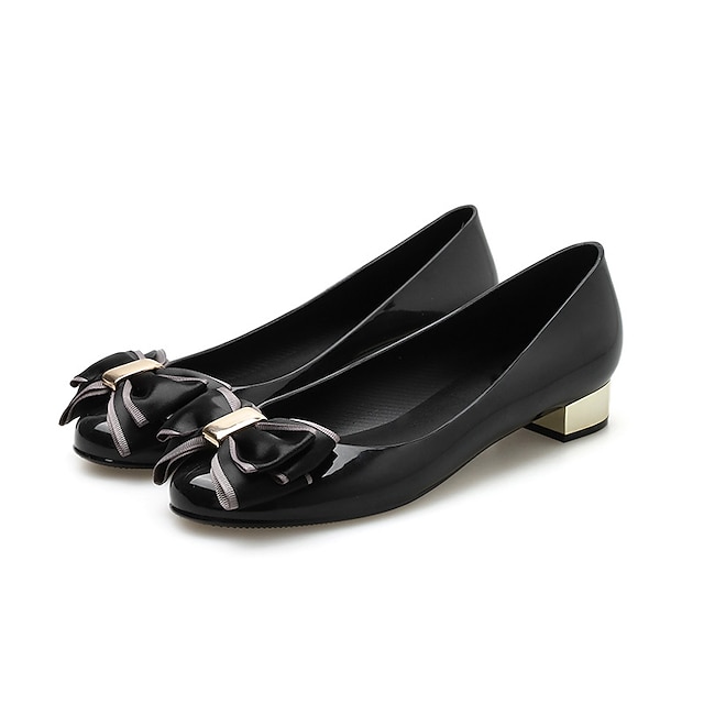 

Women's Heels Bowknot Flat Heel Round Toe Casual Home Daily PU Leather Loafer Spring Summer Solid Colored Black Pink