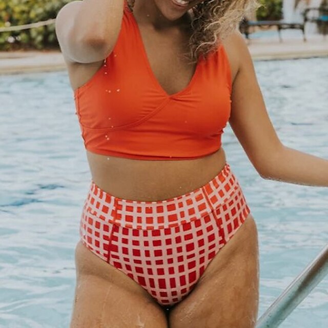 

Women's Swimwear Bikini 2 Piece Swimsuit Open Back Orange Tank Top V Wire Bathing Suits New Casual Vacation / Modern / Spa / Padded Bras