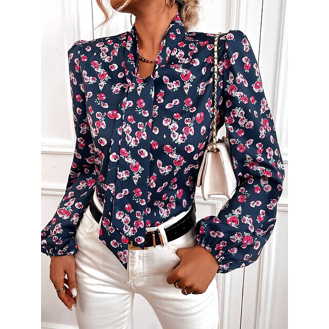 

Women's Floral Theme Geometric Blouse Shirt Floral Heart Leopard Lace up Button Print V Neck Casual Streetwear Tops Green Pink Light Green / 3D Print