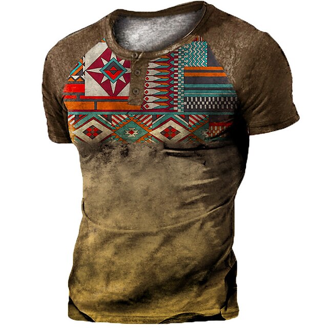 

Men's Unisex T shirt 3D Print Graphic Prints Argyle Crew Neck Street Daily Print Short Sleeve Tops Basic Casual Fashion Retro Brown / Summer / Military