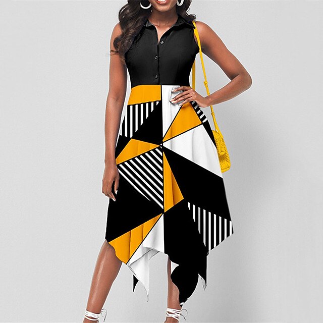 

Women's A Line Dress Midi Dress Green Red Yellow Sleeveless Geometric Print Spring Summer V Neck Elegant Modern 2022 S M L XL XXL