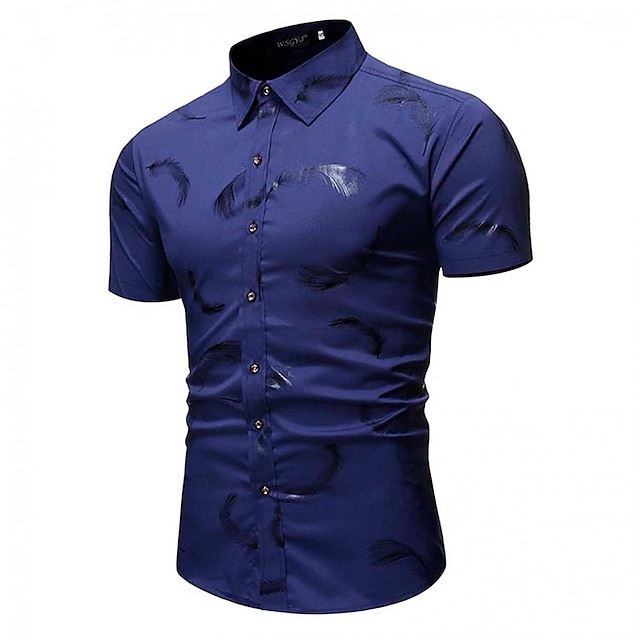 Mens Clothing Mens Shirts | Mens Dress Shirt Print Feather Turndown Street Daily Button-Down Print Short Sleeve Tops Business Cl