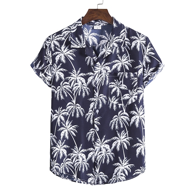 

Men's Shirt Tree Geometry Turndown Home Street Print Short Sleeve Tops 2pcs Ethnic Style Vintage Streetwear western style Navy Blue