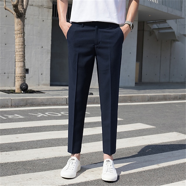 

Men's Formal Fashion Tapered pants Cropped Pants Pocket Ankle-Length Pants Business Casual Micro-elastic Solid Color Breathable Outdoor Mid Waist Blue Black Grey Khaki 31 32 33 34 36