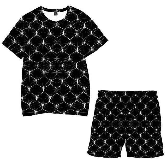 Baby & Kids Boys Clothing | Kids Boys T-shirt & Shorts Clothing Set 2 Pieces Short Sleeve Black Geometric Print Street Sports Va