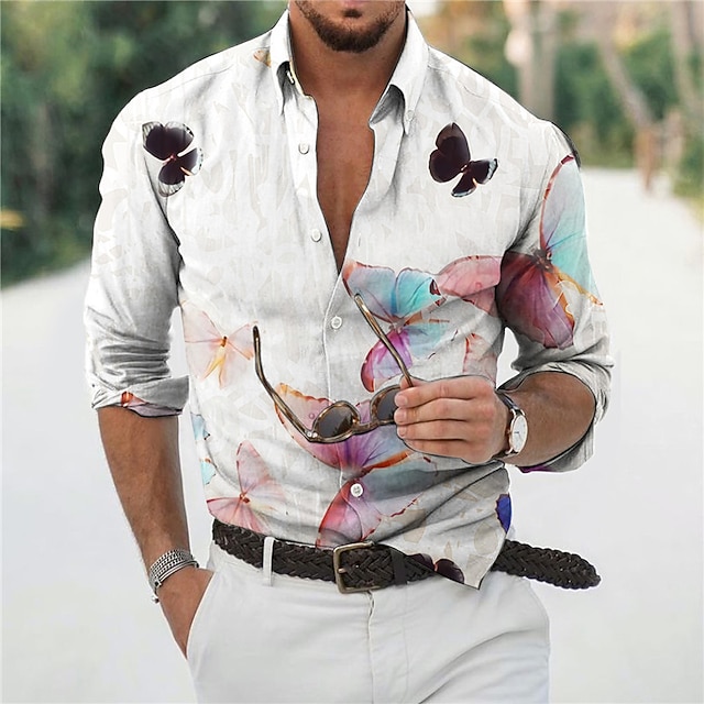 

Men's Shirt 3D Print Butterfly Animal Turndown Casual Daily 3D Print Button-Down Long Sleeve Tops Casual Fashion Designer Comfortable White