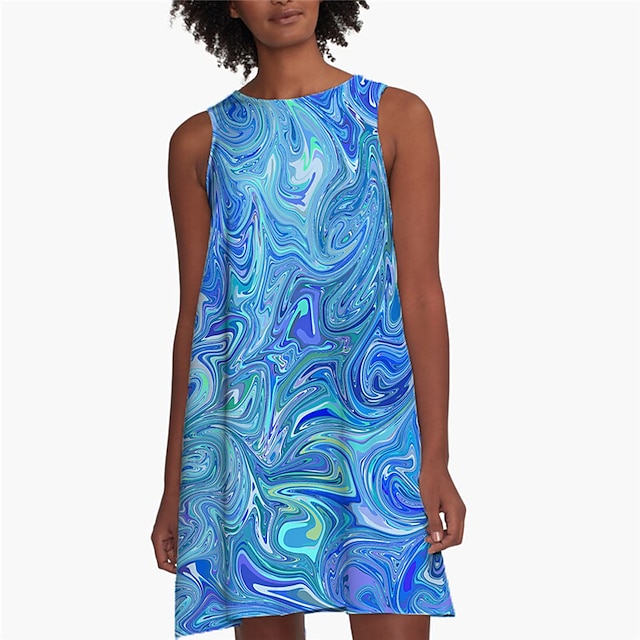 

Women's A Line Dress Short Mini Dress Blue Sleeveless Color Gradient Print Spring Summer Round Neck Stylish Casual Vacation 2022 S M L XL XXL 3XL